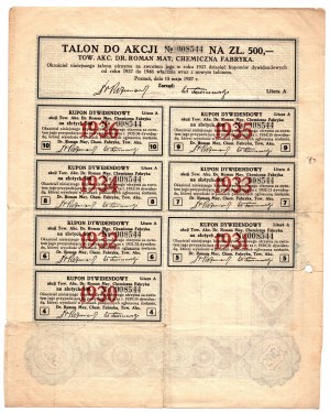 Dr Roman May - Fabbrica chimica - 500 zloty 1927 n. 008544