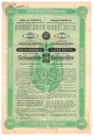Haličská železnica Karla Ludwiga, dlžobný úpis na 5 000 zl 1890
