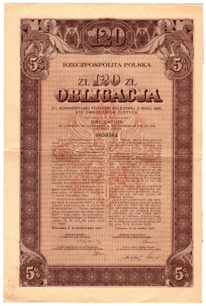 5% Convertible Railway Loan 1926 - Bond 120 zł.