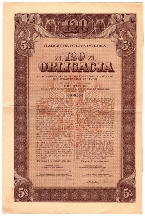 5% Konwersyjna Pożyczka Kolejowa 1926 - Obligacja 120 zł