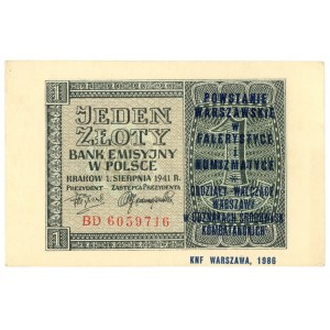 1 złoty 1941 - seria BD - z nadrukiem upamiętniającym powstanie warszawskie w falerystyce i numizmatyce
