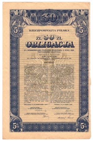 5% Convertible Railway Loan 1926, Bond 30 zloty.