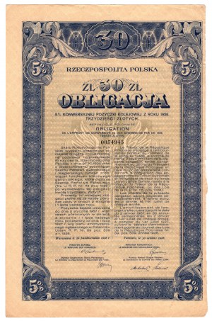 5% Konwersyjna Pożyczka Kolejowa 1926, obligacja 30 zł