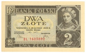 2 zloty 1936 - serie BŁ - con l'impronta 120° anniversario della fondazione della Società Numismatica di Varsavia