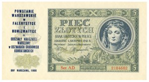 5 złotych 1941 - seria AD - z nadrukiem upamiętniającym powstanie warszawskie w falerystyce i numizmatyce