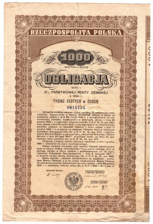 Obbligazione Serie I, 3% rendita statale in oro 1.000 oro 1933 - RARO