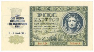 5 zl. 1941 - série AD - otisk XXIV. zasedání předsedů numismatických sekcí a kroužků PTAiN.