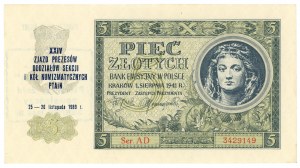5 zlotys 1941 - série AD - empreinte XXIVe réunion des présidents des sections et cercles numismatiques de la PTAiN