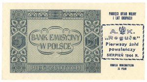 5 Zloty 1941 - Serie AD - Aufdruck XXIV. Treffen der Präsidenten der numismatischen Sektionen und Kreise des PTAiN