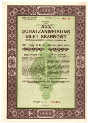 GG 3,5 % 50.000 zloty ticket fiscal (Schatzanweisung) RARE, édition de 500 exemplaires