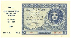 5 zlotých 1930 - série T - otisk XXV. výročí numismatické sekce pobočky PTAiN v Gniezně