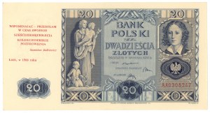 20 zloty 1936 - série AA - avec surcharge occasionnelle Łódź 1988