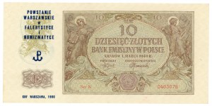 10 złotych 1940 - seria K - z nadrukiem upamiętniającym powstanie warszawskie w falerystyce i numizmatyce