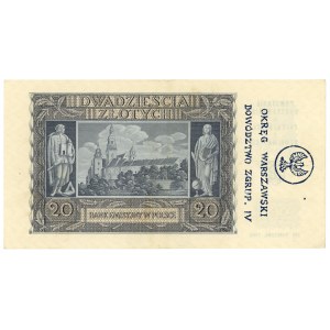 20 złotych 1940 - seria H 0007408 - z nadrukiem upamiętniającym powstanie warszawskie w falerystyce i numizmatyce