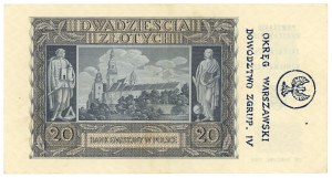 20 zlotých 1940 - série H 0007408 - s přetiskem připomínajícím Varšavské povstání ve faleristickém a numismatickém provedení.