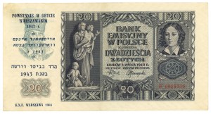 20 Zloty 1940 - Serie F - Überdruck zum Gedenken an den Aufstand im Warschauer Ghetto