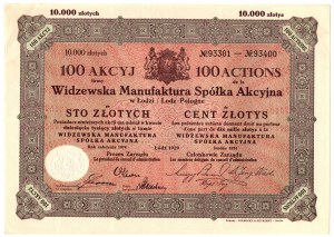 Widzewska Manufaktura S.A., 100 x 100 zl 1929 - RZADKA