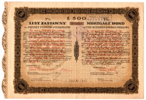 Polish Industrial Credit Society, 7% pledge letter for 500 pounds 1925