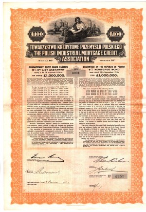 Záložný list Poľskej priemyselnej úverovej spoločnosti, 8%, 100 libier 25.09.1926