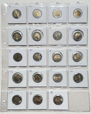 Sada 5 zlotých mincí 2014-2023 - 19 kusů v pouzdrech