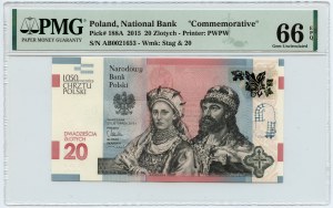 20 złotych 2015 - 1050 rocznica Chrztu Polski PMG 66 EPQ