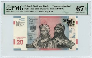 20 złotych 2015 - 1050 rocznica Chrztu Polski PMG 67 EPQ