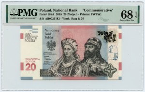20 złotych 2015 - 1050 rocznica chrztu Polski - PMG 68 EPQ