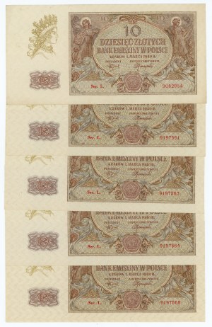 10 Zloty 1940 - Serie L - Satz von 5 Banknoten