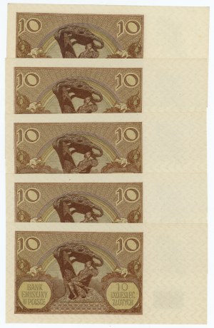 10 zlotých 1940 - séria L - sada 5 bankoviek