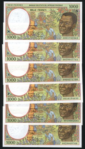 AFRYKA CENTRALNA - 1.000 franków - zestaw 6 sztuk banknotów