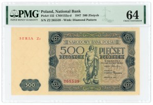 500 zlotých 1947 - série Z2 - PMG 64