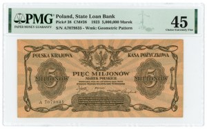 5 000 000 marks polonais 1923 - Série A - PMG 45