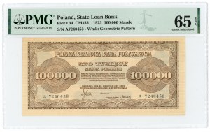 100,000 Polish marks 1923 - series A - PMG 65 EPQ