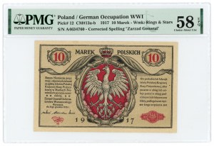 10 marchi polacchi 1916 - Generale - Serie A - PMG 58 EPQ