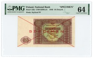 10 złotych 1946 - SPECIMEN - PMG 64