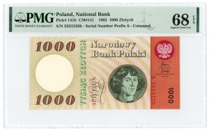 1,000 zloty 1965 - S series - PMG 68 EPQ