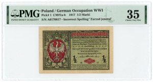 1/2 marco polacco 1916 - generale serie A - PMG 35 - numeratore a ciliegia