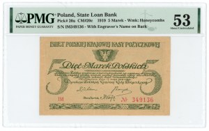 5 polnische Marken 1919 - Serie IM - PMG 53