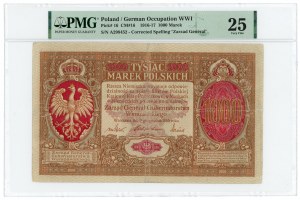 1.000 marchi polacchi 1916 - Generale - Serie A - PMG 25
