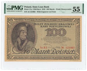 100 polnische Mark 1919 - Serie AI - PMG 55