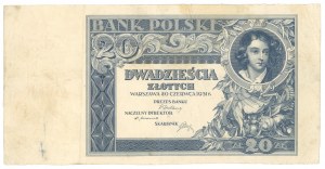20 złotych 1931 - bez serii i numeracji, rewers czysty, awers bez poddruku