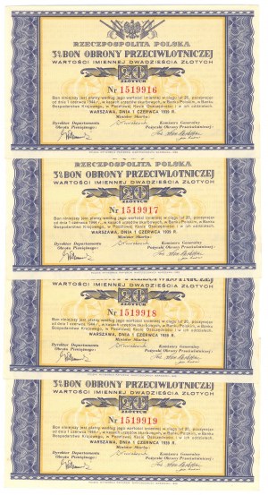 3% Bon Obrony Przeciwlotniczej - 20 złotych 1939 - set 7 sztuk z numeracją po kolei