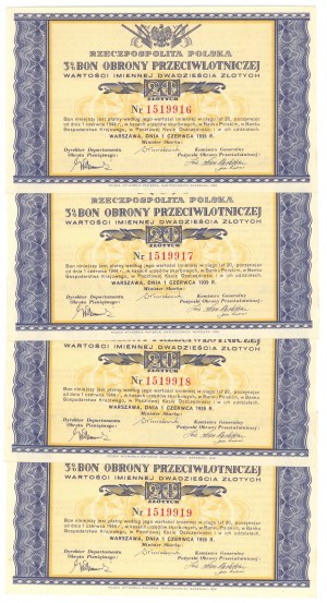 3% Air Defense Voucher - 20 gold 1939 - set of 7 pieces numbered consecutively