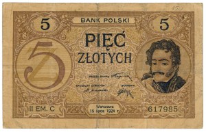 5 zlotých 1924 - Série II EM. C - VZÁCNÁ