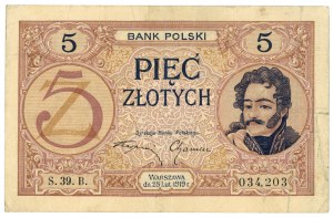 5 zlotých 1919 - S.39.B. - ZRIEDKAVÉ