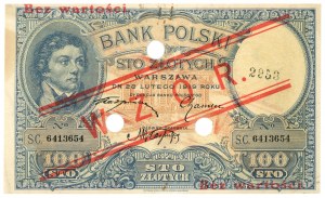 100 złotych 1919 - seria S.C. - WZÓR - perforowany