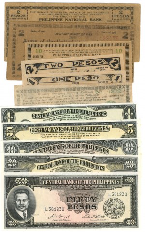 FILIPINY - zestaw 21 sztuk banknotów 1942-1949