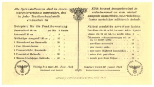 Německá okupace - poukázka na len a vlnu - 5 punkte 1943