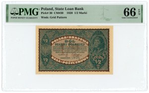 1/2 poľská značka 1920 - PMG 66 EPQ