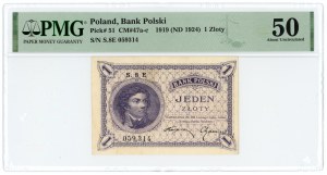 1 złoty 1919 - S.8 E - PMG 50 - Rzadsza jednoliterowa seria